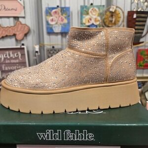 Wild Fable Women's Beige Rhinestone Platform Ankle Boots - Size 8